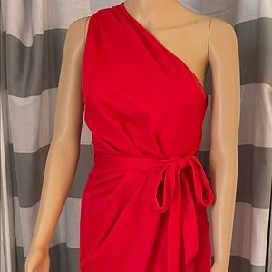Red asymmetrical one shoulder dress